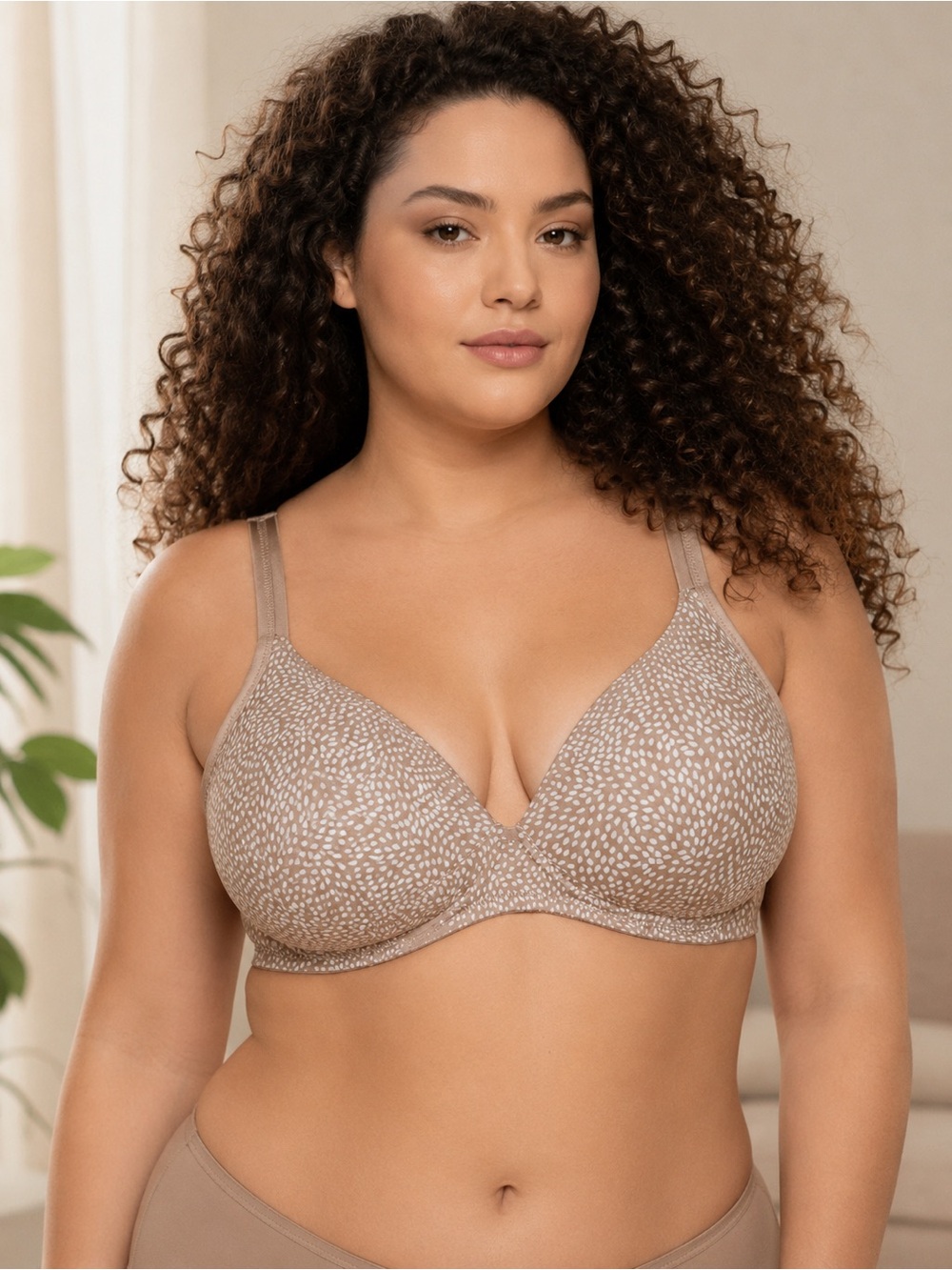 Warners Beige Printed Wireless T-Shirt Bra - Dot Pattern
